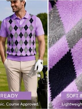 Brooks Brothers 100% Merino Wool Argyle Sweater Vest Men’s XL Purple Gray